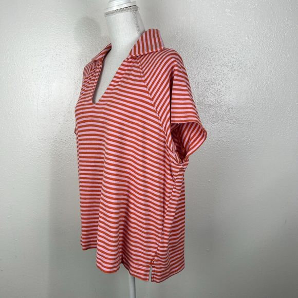 Free Assembly Sweater Women XXXL Pink Striped Short Sleeve Collared Casual - Picture 2 of 13
